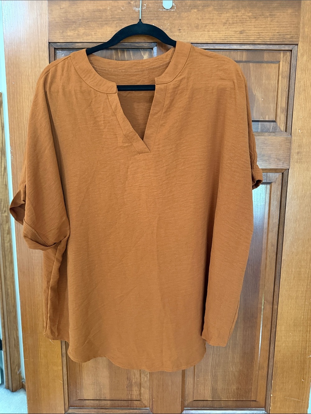 Women's Relaxed V-Neck Tunic Top - Rust